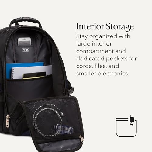 SWISSGEAR 1900 ScanSmart Laptop Backpack, Fits Most 17-Inch Laptops, TSA-Friendly Lay-Flat Design, RFID Protection, and Tablet Pocket, Black, 31L, 18.5-Inch - color: Black/Blue