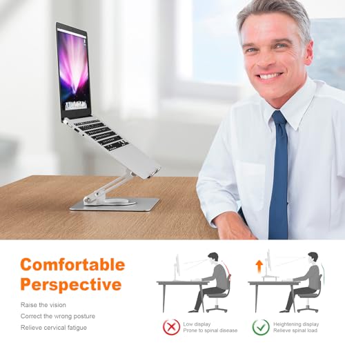 GRIFEMA Laptop Stand for Desk, Foldable Laptop Riser with 360° Swivel Base, Adjustable Height & Angle, Ventilated Computer Stand Compatible with MacBook Air/Pro, Dell, and 11-17" Laptops - Silver - color: Silver