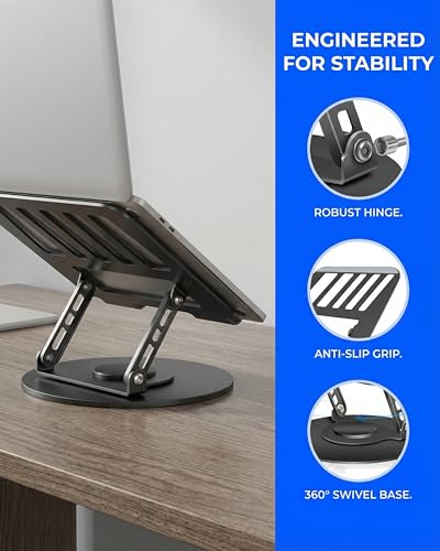 Compatible 360° Rotating Adjustable Laptop Stand, Fully Foldable Dual Rotary Shaft Laptop Riser Portable Standing Desk, Fits MacBook & All 10-15 Inch Laptops - Black - color: Black, size: 9.06 IN