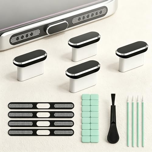 1 Set USB C Dust Plug Set, Charging Port Cover & Speaker Mesh Kit, Universal Type C Anti Dust Cap, for Phone Tablet Laptop, Black
