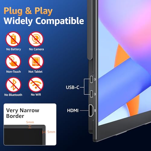 Upperizon Portable Monitor 18.5 inch FHD 125% sRGB 100Hz IPS HDR HDMI USB-C Travel Monitor for Laptop MacBook PC Surface PS5 Xbox, Large External Display with Kickstand & Speakers, VESA Compatible - size: 18.5 inch