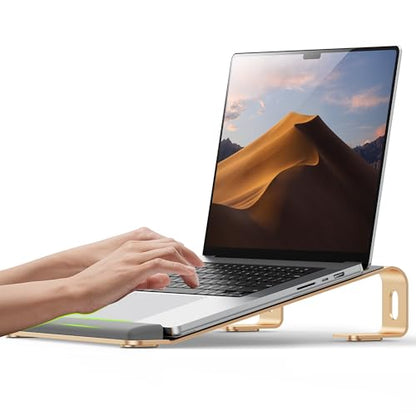 JCZT Aluminum Laptop Stand, Notebook Stand with Wrist Rest, Ergonomic Detachable Laptop Mount, Computer Stand Compatible with 10-17'' All Laptops Such as MacBook Air Pro/HP/Dell/Lenovo, Gold - color: Gold