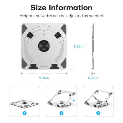 OMOTON Portable Laptop Stand for Desk, Ergonomic Computer Stand with 360° Rotating Base, 5-Level Adjustable Aluminum Foldable Mount, Compatible for 10-15.6" Laptops
