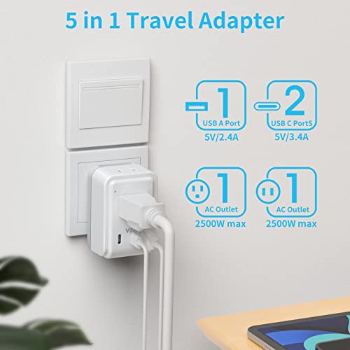 European Travel Plug Adapter Kit, VINTAR International Plug Adapter with 3 USB Ports (2 USB C,3.4A) 2 American Outlets, Type C,G,E/F Detachable Attachments, Adapter for US to UK Europe France Italy - style: 17W Type C/G/E/F - All Europe