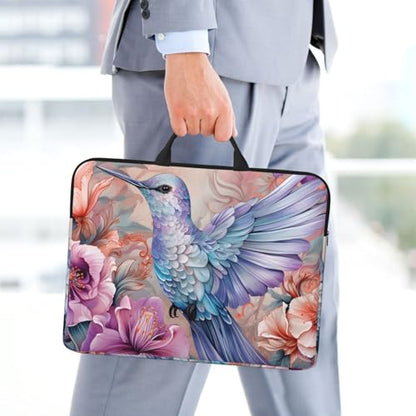 Pink Flower Hummingbird 14 Inch Laptop Sleeve Case，Handheld Waterproof/Shockproof Computer Carrying Bag Suitable for Daily Travel/Tourism/Business Trips, etc - color: Pink Flower Hummingbird