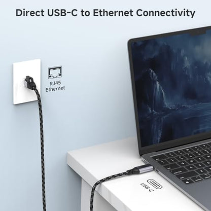 Cable Matters Plug & Play Braided USB C to Ethernet Cable, 10ft | Gigabit Ethernet, Thunderbolt 4/5 Compatible, Works with MacBook, iPad Pro, XPS, and Surface Pro - size: 10 Feet