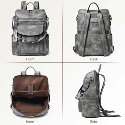 Laptop Backpack for Women 15.6 inch,Travel Leather Backpack Purse Nurse Teacher Carry on Backpack Computer Bag,Professional Water-Resistant College Business Work Casual Daypack,Deep Gray - color: Two-toned Deep Gray