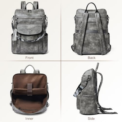 Laptop Backpack for Women 15.6 inch,Travel Leather Backpack Purse Nurse Teacher Carry on Backpack Computer Bag,Professional Water-Resistant College Business Work Casual Daypack,Deep Gray - color: Two-toned Deep Gray