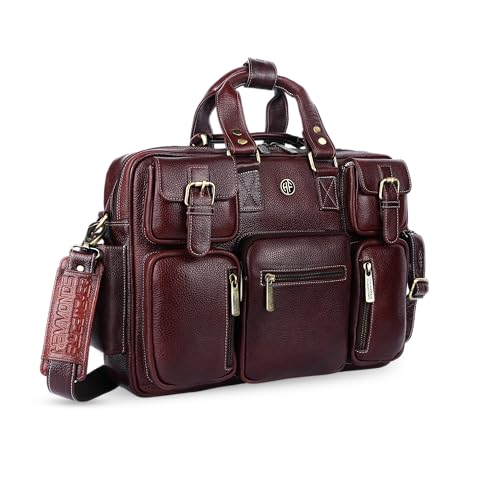 HAMMONDS FLYCATCHER Genuine Leather Laptop Bag for Men, Padded 15.6" Laptop Sleeve, Leather Messenger Bag for Men Briefcases - color: Royal Brown