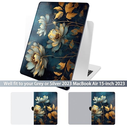 Batianda Case for MacBook Air 15" with M5 M4 M3 M2 Chip, Blooming Flowers | 4-in-1 set with artistic dark peacock flower design, lightweight slim hard shell protection for office women,girls - color: Blooming Flowers