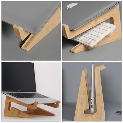 Wooden Vertical Laptop Stand for Desk, Bamboo Laptop Holder Compatible with MacBook Air Pro/Dell XPS/Surface Pro/HP/Pixelbook/Lenovo, More 13-15.6 Inch Laptops