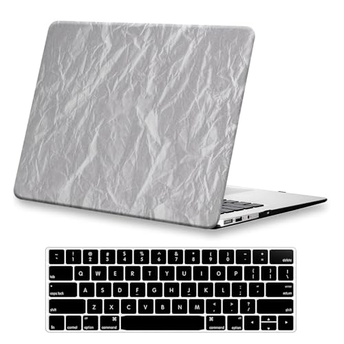 DTangLsm for MacBook Air 13 inch Case M1 2021-2018 A2337 A2179 A1932, Grey | Textured Leather MacBook Air 13.3 Case, Plastic Hard Shell Logo Cutout Cover for MacBook Air 13 Laptop Case+Keyboard Cover - color: A97-Wrinkle Grey