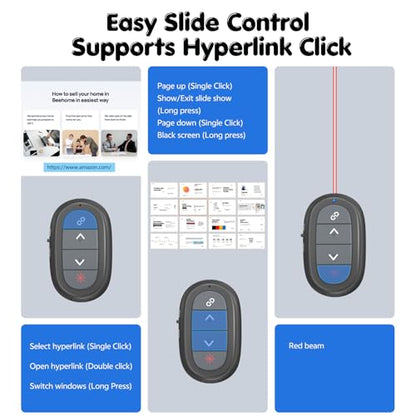 Ring-Style Presentation Clicker, Wireless Presenter Remote with USB Receiver (USB-A) | Hyperlink Control, Plug & Play, Carrying Case - size: Basic