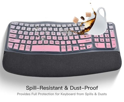 Large Print Keyboard Cover for Logitech Wave Keys MK670 Combo Keyboard Skin, Logitech Wave Keys Wireless Ergonomic Keyboard Cover Protector Skin, Logitechs Waves Key Accessories, Ombre Pink - color: Ombre Pink-Large