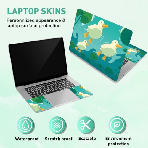 PLIGREAT Cartoon Ducks Laptop Decal Sticker Skin Cover, Cute Ducks on Pond Laptop Stickers Skins Decal Fits 12" 13" 13.3" 14" 15" Laptops Universal Waterproof Removable Notebook Art Protector