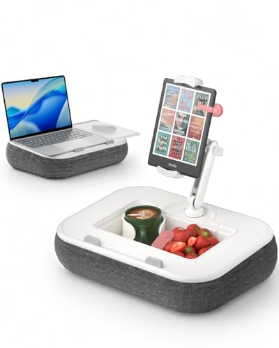 SupeDesk Laptop Lap Desk, Adjustable iPad Holder for Bed, 360° Swivel Tablet Arm, Laptop Desk with Mouse Pad, Snack Bowl & Cup Holder, Fits 4.7–13” Tablets & 15” Laptop - color: Grey