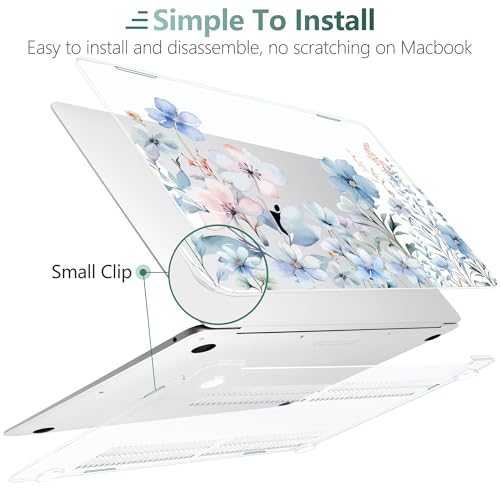 DONGKE Compatible with MacBook Air 13 inch Case 2021 2020 2019 2018 Release A2337 M1 A2179 A1932 with Retina Display & Touch ID, Plastic Hard Shell & Keyboard Cover - Blue Flowers - color: Blue Flowers