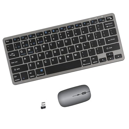 Portable mini Wireless Bluetooth Keyboard and Mouse Combo, Bluetooth 3.0/5.0/2.4G, Multi-Device pc,Laptop,Phone,ipad,Windows,iOS,Android Compatible, Rechargeable,78KEY,11.2inch Length (Gray) - color: Gray