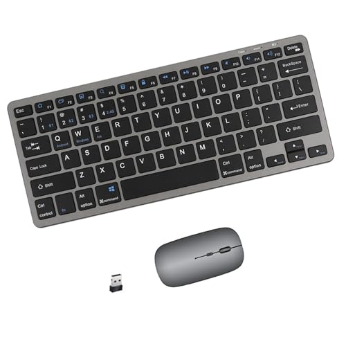 Portable mini Wireless Bluetooth Keyboard and Mouse Combo, Bluetooth 3.0/5.0/2.4G, Multi-Device pc,Laptop,Phone,ipad,Windows,iOS,Android Compatible, Rechargeable,78KEY,11.2inch Length (Gray) - color: Gray