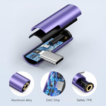 USB C to 3.5mm Audio Adapter for Google Pixel 10A 10 9A 9 Pro XL Fold 8 Pro 8A 8 7 Pro 7A 7 6 5 4,Headphone Jack Adapter Connector Dongle for iPhone 17 16E 16 15 Plus Pro Max,Samsung Galaxy S26 S25 - color: Purple