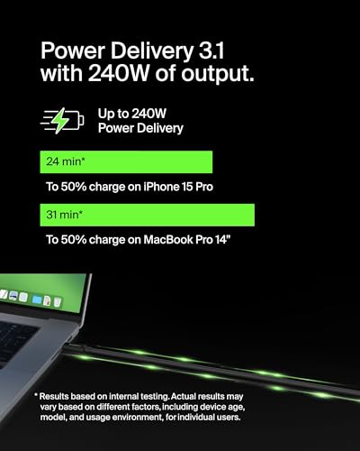 Belkin USB4 Cable, 240W, 20Gbps, 1.2M | USB-C to USB-C fast charging and data transfer, compatible with MacBook, laptop, and Windows PC - style: 4 ft