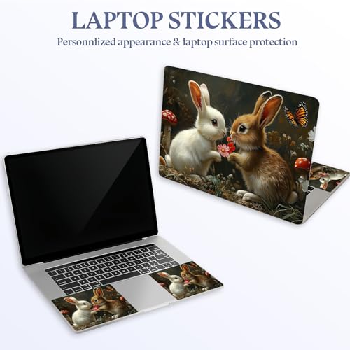 Universal Laptop Skin Sticker Decal,15.6 Inch Laptop Vinyl Cover for 13" 14" 15.6" Laptop,Scratch-Resistant Waterproof Protector Wrap,Reusable with Wrist Pads,Flower Bunny Pair - color: Flower Bunny Pair