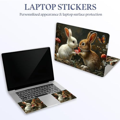 Universal Laptop Skin Sticker Decal,15.6 Inch Laptop Vinyl Cover for 13" 14" 15.6" Laptop,Scratch-Resistant Waterproof Protector Wrap,Reusable with Wrist Pads,Flower Bunny Pair - color: Flower Bunny Pair