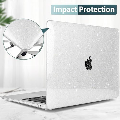 DONGKE for MacBook Air 13 inch Case 2021-2018 Release A2337 M1 A2179 A1932, Bling Plastic Hard Shell Case & Keyboard Cover Only Compatible with MacBook Air 13 inch Retina Fits Touch ID, Sparkly Clear - color: Sparkly Clear