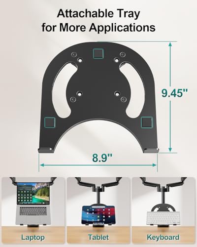 MOUNT PRO Monitor and Laptop Mount for 2 Max 27" Computer Screens, Laptop Tray Fits 10-17inch Notebook, 3-in-1 Adjustable Laptop and Monitor Desk Mount with VESA Bracket 75/100mm