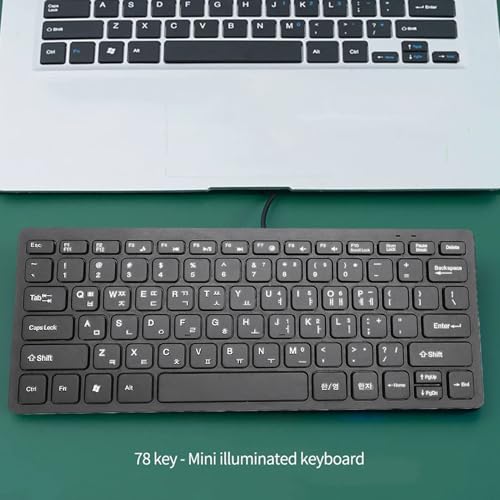 Wired Korean Keyboard 78 Keys | Ultra Thin USB Plug and Play Design, Spill Resistants & Ergonomic for PC Laptop, Portable Compact Layout for Home and Office