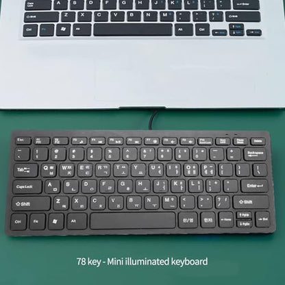 Wired Korean Keyboard 78 Keys | Ultra Thin USB Plug and Play Design, Spill Resistants & Ergonomic for PC Laptop, Portable Compact Layout for Home and Office