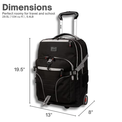 J World Lunar Rolling Backpack. Laptop Bag With Wheels. Wheeled Carry-On Travel Luggage, Black, 19.5 x 13 x 8 Inches - color: Black