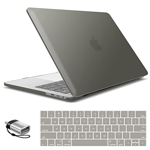 IBENZER Compatible with MacBook Pro 15 Inch Case 2019 2018 2017 2016 A1990 A1707, Hard Shell Case with Keyboard Cover & Type C Adapter for Mac Pro 15 Touch Bar, Gray, T15GY+1TC - color: Gray, size: For Macbook Pro 15" with Touch Bar A1707&A1990