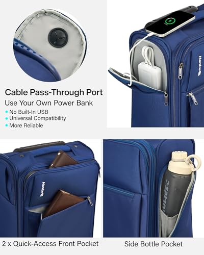 Hanke Underseat Carry On Luggage with Wheels, 17 Inch Rolling Bag, Blue | Fits 15.6 Inch Laptop, Shoe Bag Included, Small Suitcase, Softside, Trolley Sleeve, Water-Resistant, 30L Personal Item - color: Blue, size: 17 Inch Underseat Plus