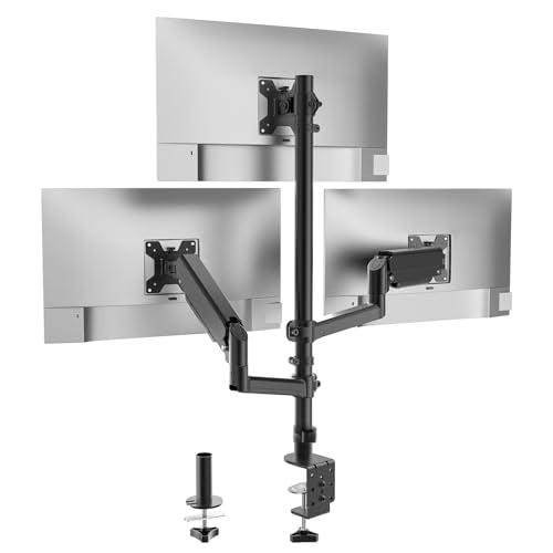 WALI Triple Monitor Mount for 13-27 inch Screens, Taller 3 Monitor Desk Mount, up to 19.8lbs, 31.9 inch Height Max, Adjustable Triple Monitors Stand, VESA 75/100mm (GSDM003S), Black - color: Black (Triple), size: 13" to 27"