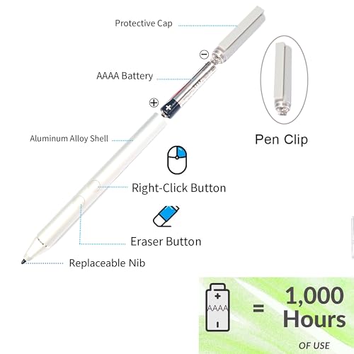 Genuine Digital Stylus Pen for HP Envy/Spectre 2-in-1 Series Laptops, Support MPP with Pressure Sensitivity, Compatible HP Active Pen 1MR94AA/905512-001, Silver - style: 1MR94AA