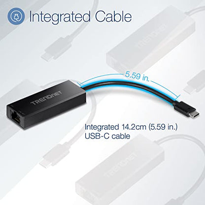 TRENDnet USB-C 3.1 to 2.5GBASE-T Ethernet Adapter, TUC-ET2G | NDAA & TAA Compliant, Windows & Mac Compatible, USB Type-C to USB-A Converter Included, Up to 2.5Gbps Speeds - size: USB-C 3.1, style: 2.5 Gbps