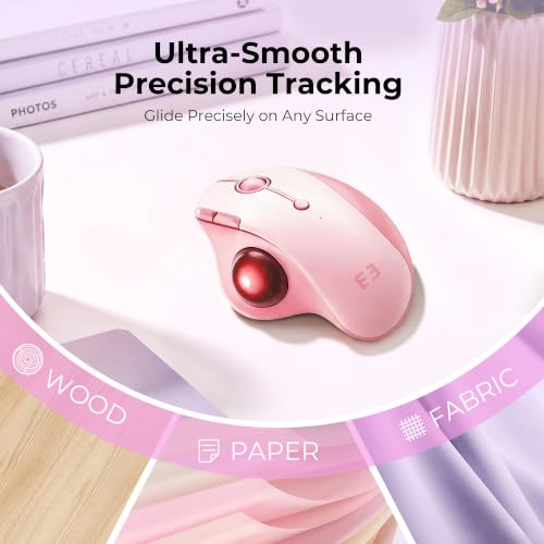 seenda Wireless Trackball Mouse, Ergonomic Bluetooth Rollerball Mouse,Pink | USB-C rechargeable, 3-device Bluetooth+2.4G USB, thumb control, 5-level DPI and space-saving comfort for laptop, PC and Mac. - color: Pink