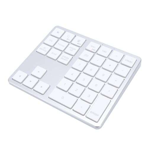 Dpofirs Number Pad, 35 Keys Bluetooths Numeric Keypad Rechargeable with Dual Mode for Wins for Android, Portable Financial Accounting Keypad for Laptop PC Tablet (Silver White) - color: Silver White