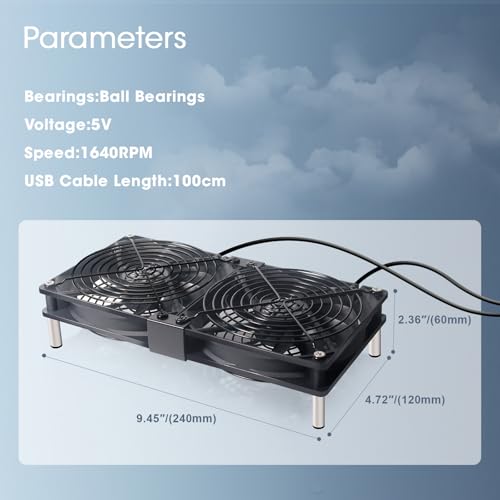 Dual 120mm 5V USB Cooling Fan with Speed Controller Dual Ball Bearings Quiet USB Fan for Router TV Box Micro Computer Cabinet Cooling - size: 2x120mm