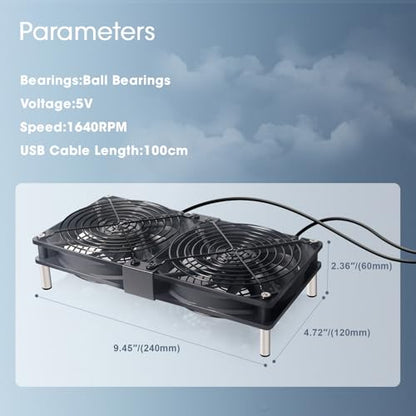 Dual 120mm 5V USB Cooling Fan with Speed Controller Dual Ball Bearings Quiet USB Fan for Router TV Box Micro Computer Cabinet Cooling - size: 2x120mm