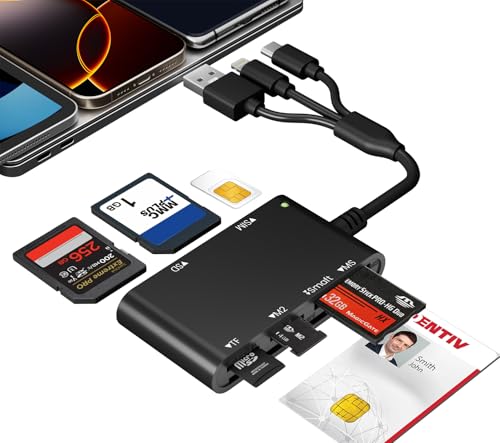 SIM Card Reader for iPhone/PC, 7 in 3 Lightning/USB-A/USB-C CAC Reader Military Smart Card Reader & SD/TF/M2/ID/IC/SIM/PIV/Ms Pro Duo Card Reader for iPhone/iPad/PC/Laptop/Windows/Linux Plug and Play - color: Black, size: USB/Lightning/US-C SIM cardreader