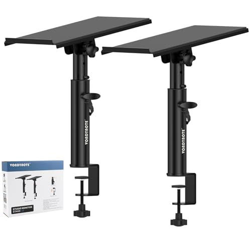 Vondynote Pair of Studio Monitor Stands Desk Clamp Speaker Stands 12°Tilt | Heavy Duty, 10.4"-15.4" Height Adjustable, for Monitor Speakers Laptop Projector CD Player