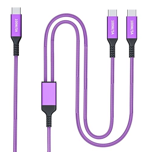 100W 2-in-1 USB-C Cable 4FT Purple, Dual USB C 5A Fast Charging, Splitter Multi USB Type C Charge for MacBook Air, iPhone 15 Plus/Pro Max, iPad Pro, Samsung Galaxy S24 S23, Tab S9, Lenovo, Dell Laptop - color: Purple