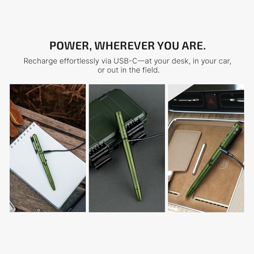 OLIGHT O'Pen 3 EDC Pen Light, 120 Lumens LED Flashlight with Green Beam, 4-in-1 Bolt Action Pen with Nib & Clip Light, USB-C Rechargeable for Writing, Presentation, Inspection and Outdoor (OD Green) - color: Green