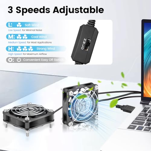 GDSTIME Dual 60mm x 15mm USB Fan w/ 3 Speed Control 5V Brushless DC Cooling | 2 in 1 USB PC Fans, for Router, Modem, NVR, Raspberry Pi, Mini Computer, Ebike Battery Charging Case, DIY Project Ventilation - size: 60x15mm
