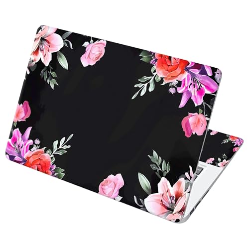 Universal Laptop Skin Sticker with 2 Wrist Pad Decals, 3-Piece Removable Vinyl Laptop Cover, Purple Red Flowers Waterproof Anti-Scratch, Easy-Trim Fit for 13.3" 14" 15.6" Laptops - color: Purple Red Flowers