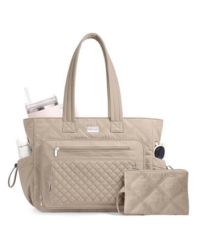 TOPDesign Puffer Laptop Bag for Women, Quilted Teacher Tote Nurse Work Briefcase, Computer Handbag with 40oz Cup Holder - color: Camel, size: 17.3 Inch