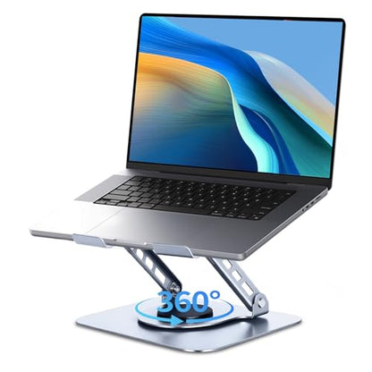Leeboom 360° Rotating Laptop Stand, Aluminum Riser with Ergonomic Design | Adjustable ergonomic laptop holder fits 10–15.6-inch notebooks. Compatible with MacBook Air, Pro, Dell, HP, & Lenovo laptops - color: light silver