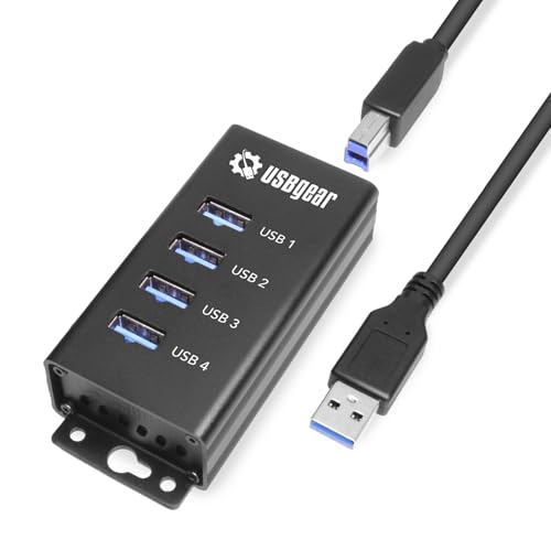 4 Port USB Hub 3.2 Gen 1 – Mountable SuperSpeed Data Hub with USB Ports for Laptop, PC, Desktop, and More, 5V/2A Power Adapter with Type-A to Type-B Cable (3ft), Computer Accessories